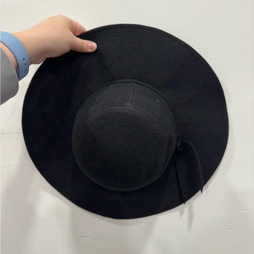 Leith Nordstrom Wool Blend Wide Brim Hat Knot Detail Black